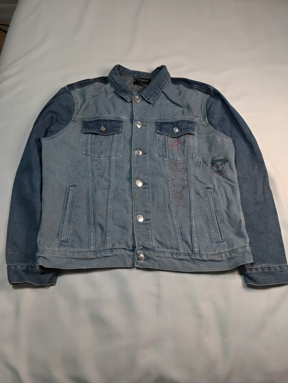 PacSun Two-Tone Blue Denim Trench Jacket  Mens Sz L.